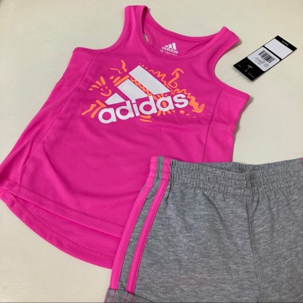 Adidas cute pink active performance shorts set 6208 - Picture 5 of 6